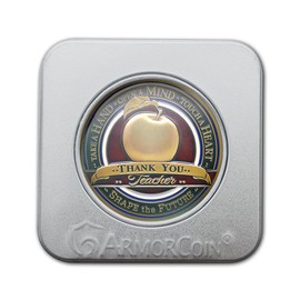 Armor Coin & Emblem -Teacher Thank You / Teacher Gratitude Challenge Coin – Solid Metal High Relief Appreciation Gift – "Thank You Teacher" with Polished Apple – Perfect for Teacher Appreciation Week & End-of-Year Gifts with Deluxe Display Tin Box