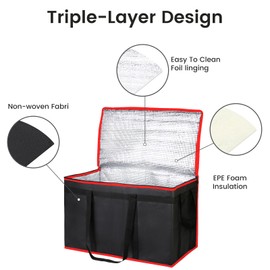 Bodaon 2-Pack Insulated Food Delivery Bag, XXXL Pizze Cooler Bags, Thermal Cold/Hot Styrofoam Carrier for Shopping/Travel/Doordash/Catering/Car, Dashers Door Dash Accessories