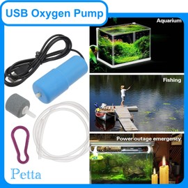 Petta Portable Mini USB Air Pump for Fish Tank,Quiet Oxygen Air Pump for Shirmp Nano Fish Tank & Transporting Aquatic with Sponge Filter, Air Stone, Silicone Tube PA152-2