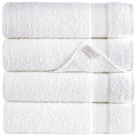 Quick-Dry, Soft & High Absorbent Bath Towels 27"x54" Cotton Turkish Bath Towel Set of 4 | Daily Use 100% Cotton Towels for Bathroom, Gym & More | Bathroom Towels Set (4 Pcs, White)