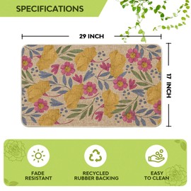 Door Mat-Non-Slip Rubber Back Welcome Mat for Front Door,Indoor Outdoor Entryway,Durable & Absorbent Low Profile Doormat for Home Entrance,Flower 17x30 in