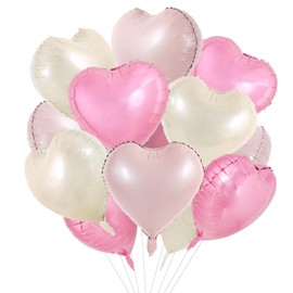 TONIFUL 15Pcs 18 Inch Heart Balloons Pastel Pink Cream White Pink Heart Shape Foil Mylar Balloons Decoration for Baby Shower Wedding Bridal Shower Anniversary Engagement Birthday Party Supplies
