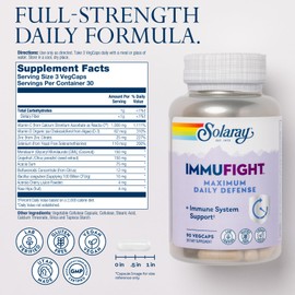 SOLARAY Immufight Maximum Daily Defense, All Day Immune Support, Vitamin C, Vitamin D, Zinc, Probiotics, Monolaurin, Acerola & More, Vegan & Gluten Free, 60 Day Guarantee, 30 Servings, 90 VegCaps