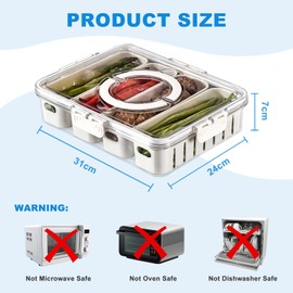 Sealed Food Organiser with Draining Function,Clear Lid,Ideal for Airtight Storage of Fruits, Vegetables and Grains in the Kitchen Container Sets 4 in 1 (4 Compartments in 1)