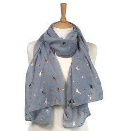 LilyRosa Grey Giraffe Print Scarf, Ladies White Rose Gold Foil Animal Shawl Wrap (Grey)
