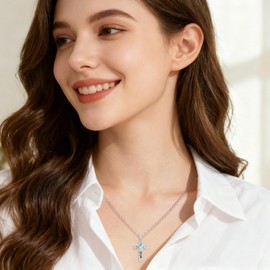 Cheyring Hummingbird Necklace for Women Abalone Cross Necklace Sterling Silver Cute Animal Jewelry Christmas Birthday Gifts