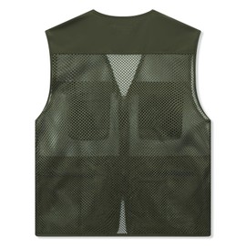 AOTORR Men's Utility Fishing Vest Lightweight Outdoor Work Safari Travel Multi Pockets Waistcoat Jacket ArmyGreen L