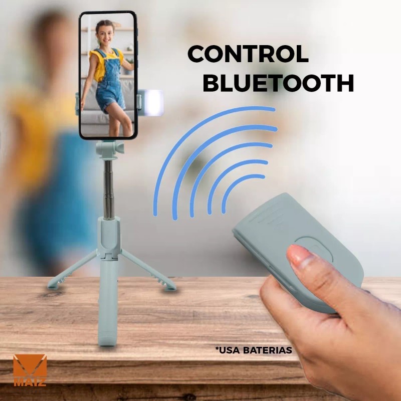 Maíz Baston Selfie Stick Tripie Luzled Control Remoto Bluetoth