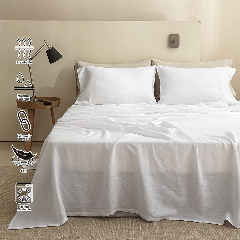 Simple&Opulence 100% Linen Sheet Set 4pcs Basic Style, Deep Pocket,