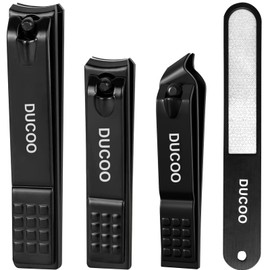 DUCOO Nail Clipper Set, 4 PCS Ultra Sharp Nail Clippers for Men, Women, Adults Toenail Fingernail Clippers, Stainless Steel Nail Cutter & File, Black