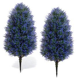Daifunli 2 Pack 3ft Artificial Lavender Topiary Tree Faux Lavender Bush Large Outdoor Plants, Topiary Ball with Ground Spike UV Resistant, Fake Shrub Greenery Plants Tree for Porch, Home, Garden Decor