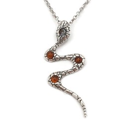 Kiara Jewellery 925 Sterling Silver Snake Pendant inlaid with Amber Stones On Sterling Silver 18" Italian Diamond Cut Chain.