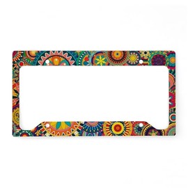 CafePress Colorful Floral Pattern License Plate Holder Aluminum License Plate Frame, License Tag Holder