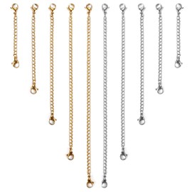 Cupimatch 10pcs Stainless Steel Extender Chain for Adjustable Necklace Bracelet, Lobster Clasps Extension Link Set, Silver Gold 2" 3" 4" 5" 6"