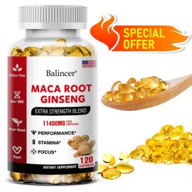Balincer Maca Ginseng Extra Strength Capsules Boost Energy Immune for Men Women 120 Caps