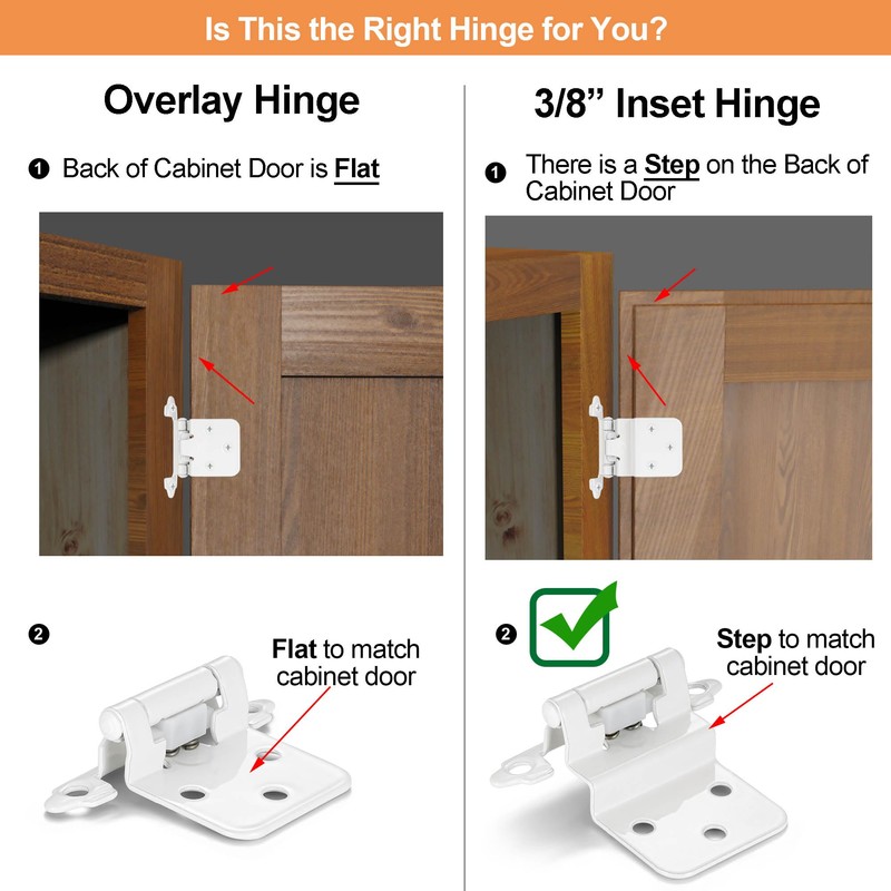 Vallecloud 4 Pack (2 Pair) 3/8" Inset White Self Closing