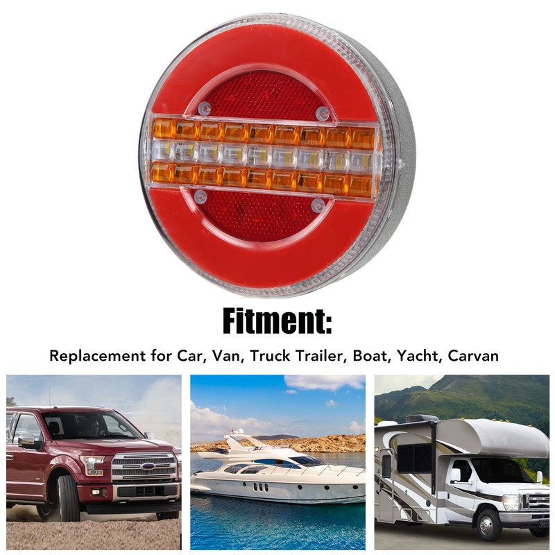 LED Round Trailer Tail Light 1200LM Stop Brake Turn Reverse