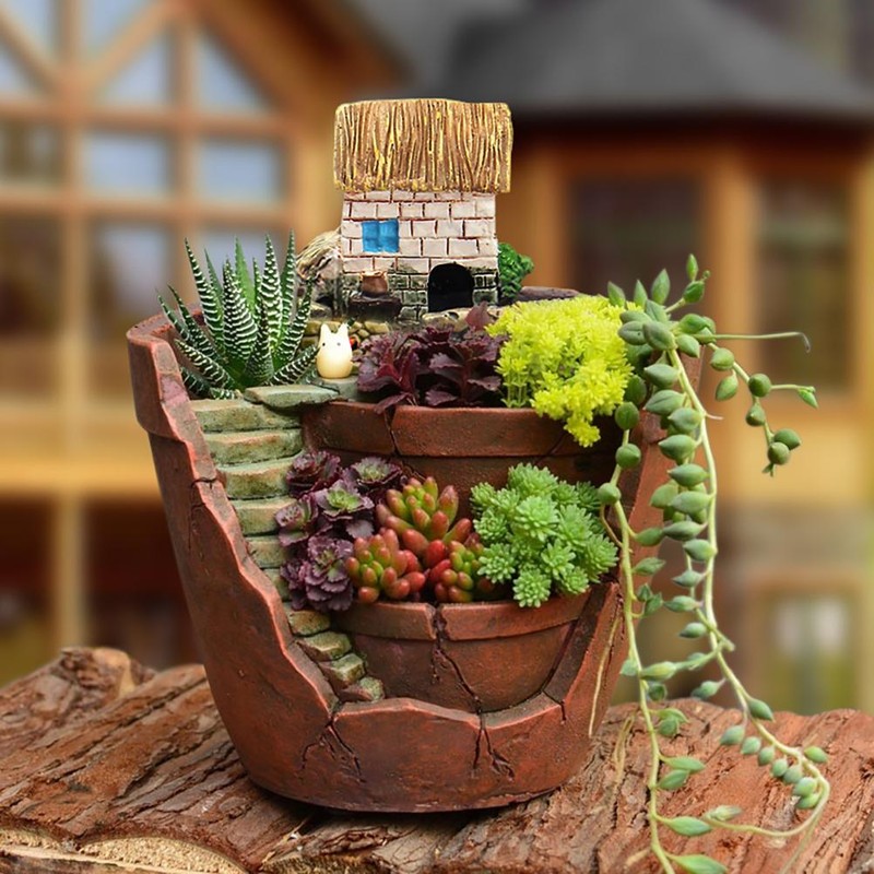 Plants Potted Resin Flower Pots Sweet House Fairy Garden Planter