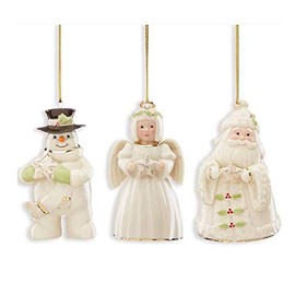 Lenox Holiday Cheer 3-Piece Set Ornaments Snowman, Santa and Angel