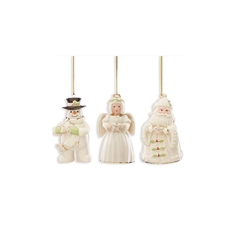 Lenox Holiday Cheer 3-Piece Set Ornaments Snowman, Santa and Angel