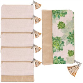 Framendino, 6 Pack Sublimation Blank Canvas Makeup Bags with PU leather Bottom DIY Heat Transfer Cosmetic Bag Pencil Pouches Travel Toiletry Tassel Zipper Bags for DIY Crafts