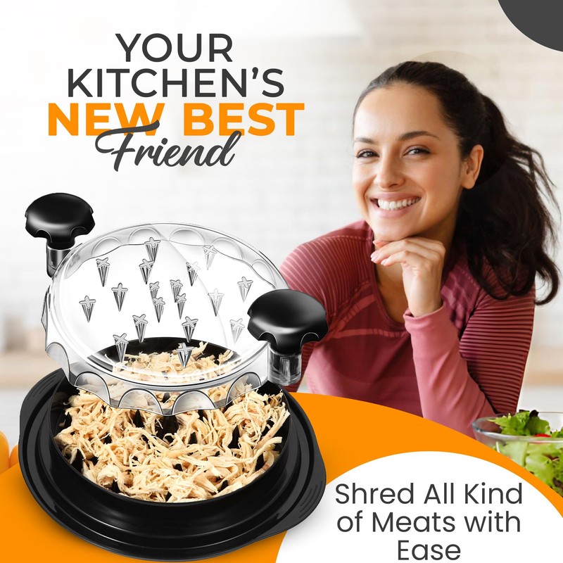 Large Chicken Shredder with Transparent Lid, Brush & Tongs -