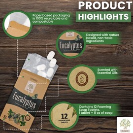 Terramandi Foaming Hand Soap Tablets 12 count Refill - Makes 96 fl oz of foaming hand soap (12x 8 fl oz bottles of soap) (Eucalyptus Mint)