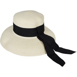 styleBREAKER Women's Sun Hat with Wide Black Decorative Band, Wide Brim, Straw Hat, Paper Straw Hat 04025036, cream