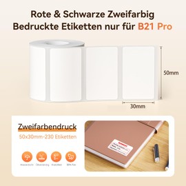 NIIMBOT Red and Black Printed Labels for B21Pro Only, 50 x 30 mm, 230 Labels per Roll, White