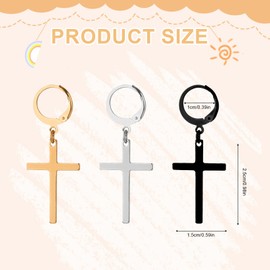 6 Pairs Cross Earrings, Stainless Steel Pendant Drop Cross Earrings Trendy Simple Plated Hoops Dangle Earrings for Men Women Jewelry Gift (Silver, Black, Gold)