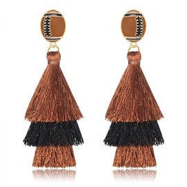 VOGUEKNOCK Game Day Earrings Football Tiered Tassel Drop Earrings Brown Black Football Team Earring Studs for Women (Brown Black-Football)