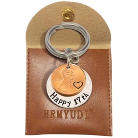 HRMYUDI Happy 17th Birthday for 17 Year Old, Sweet 17th Teenager Gifts Lucky Penny Coin Key Chain Made with a 2007 Penny Graduation Gifts for Boys and Girls