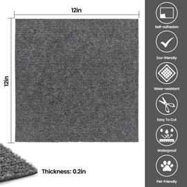 20Pcs Carpet Tiles Peel and Stick 12”x 12” Non-Slip Self Adhesive Squares Carpet Floor Tile Reusable Waterproof Carpet for Living Room Bedroom