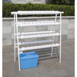 INTBUYING Hydroponic 70 Sites Grow Kit Grow System for Leafy Vegetables with 110V Pump Ladder（8 Pipes 4 Layers 2 Rows）