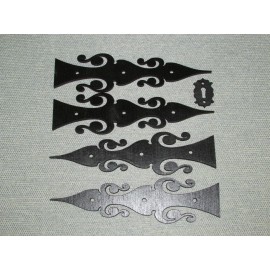 Handmade 4 Decorative Scroll Medieval Style Wood Hinges Straps & 1 Key Escutcheon Type 1