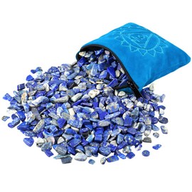 SUNYIK Natural Lapis Lazuli Tumbled Chip Stone, Throat Chakra Crystal Pillow for Healing Reiki, Sphere Sculpture Figurine Point Display Stand