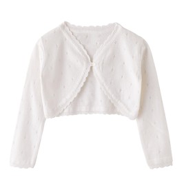Miccina Girls Cardigan Bolero Shrug Hollow Out Sweater Baby Toddler Kids Long Sleeve Knit Button Cover Up Cropped Tops White