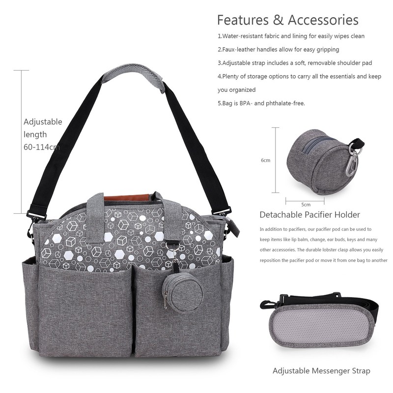 Diaper Bag Large Size Multi Pockets Gray Portable Diaper Tote