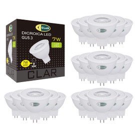 CLAR - GU 5.3 LED, GU5.3 LED, MR16 LED 12 V, LED GU 5.3, LED Halogen Replacement, 12 V LED, LED Spot 12 V, LED GU5.3 Warm White, LED 12 V GU5.3, 12 V LED Lamp, 7 W 6000ºK (Pack of 20)