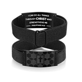 RUOOUY Soccer Cross Bracelet for Men Adjustable Elastic Nylon Wrist Inspirational Bible Verses Bracelet Christian jewelry Gift for Men Teen（I Can Do）