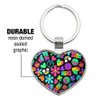 Groovy Hippie Peace and Love Pattern Keychain Heart Love Metal
