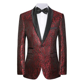 LiveZou Men Suits 2 Piecess Regular Fit Shawl Lapel Tuxedo for Daily Business Wedding Party Red Suits for Men (Suit Jacket + Pants) Size S