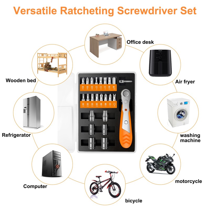 Right Angle Screwdriver 24 in 1 Ratchet Screwdriver Set with