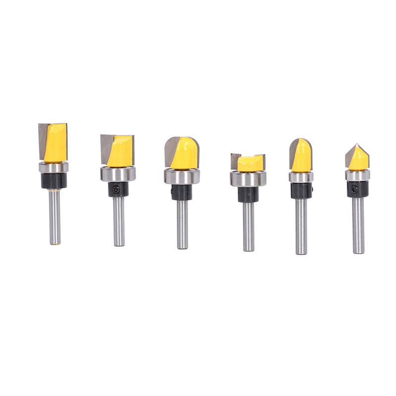 6Pcs Flush Trim Bit 6mm Shank Pattern Router with Bearing