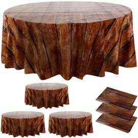 3 Pcs Wood Grain Tablecloth 84 Inch Western Themed Party Decorations Wood Tablecloth Waterproof Polyester Table Cloth Disposable Table Cover for Birthday Cowboy Party Buffet Picnic Decor