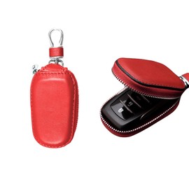 Ohleats Car Key Case, Genuine Leather Auto Key Fob Cover Case with Hook, Auto Key Fob Holder Smart Protector Cover, Car Accessories (Red-1Pack)