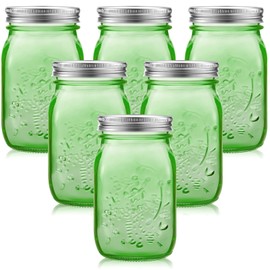 Yinder 6 Pack 32 oz Mason Jars with Lids Wide Mouth Colored Canning Jars Glass Container for Storage Canning Fermenting Pickling DIY Crafts Decoration Dishwasher Not Allowed (Green)