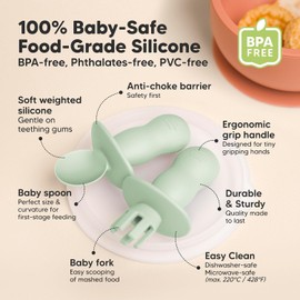 KeaBabies Juego de 4 cucharas de silicona para bebé y tenedor para bebé, cuchara para bebé, accesorio BLW para bebés de 6 a 12 meses, cubiertos para bebés de 6 a 12 meses, cubiertos para bebés de