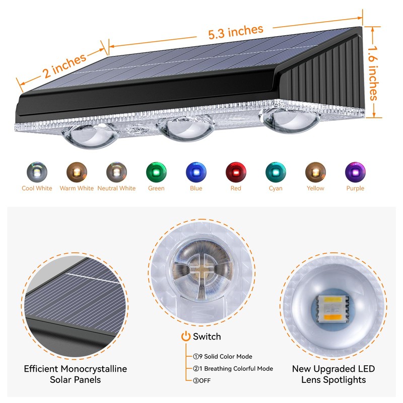 Solar Fence Lights Outdoor 10 Pack, Upgraded Brightness 3X LED