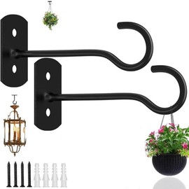 DUOLEIMI Ceiling Hooks, Set of 2, Hanging Hardware, Screw Hooks, Long, Hanging Planter, Lantern, Bracket, Plant, Wind Chime, Hanging (Black)